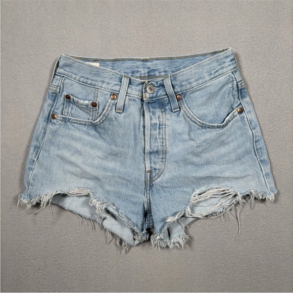 Levi's Pants - Levi’s Premium 501 Shorts Denim Women’s 24 Blue Distressed Button Fly Raw Hem